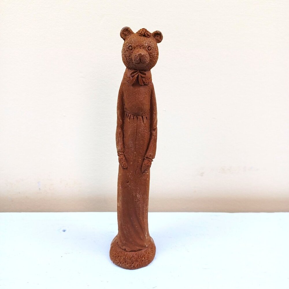 Vintage 1991 Crushed Pecan Shell Bear Figurine Folk Art Signed JP #4127